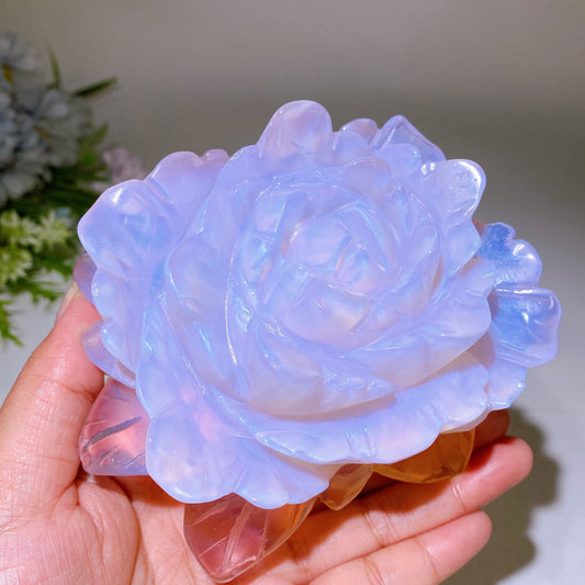 5.1" Pink Opalite Peony Flower Carving Crystal Healing Bulk Wholesale