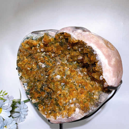 23cm Large Unique Citrine Cluster Calcite Heart Carving with Stand Crystal Healing Bulk Wholesale