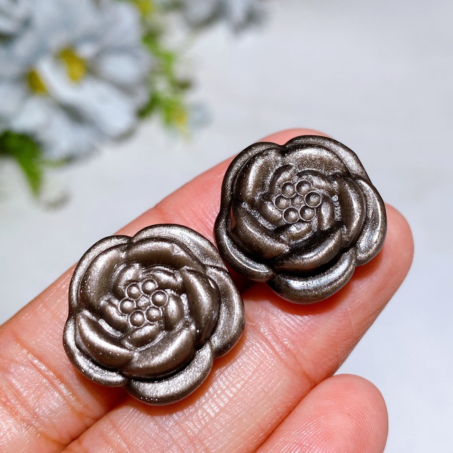 Drilled Silver Obsidian Carvings for Bracelet Necklace DIY Crystal Healing Bulk Wholesale