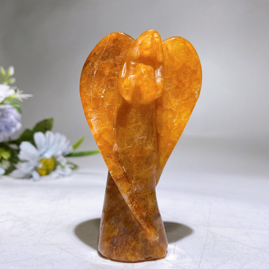 3.7" Golden Healer White Jade Angel Carving Crystal Healing Bulk Wholesale