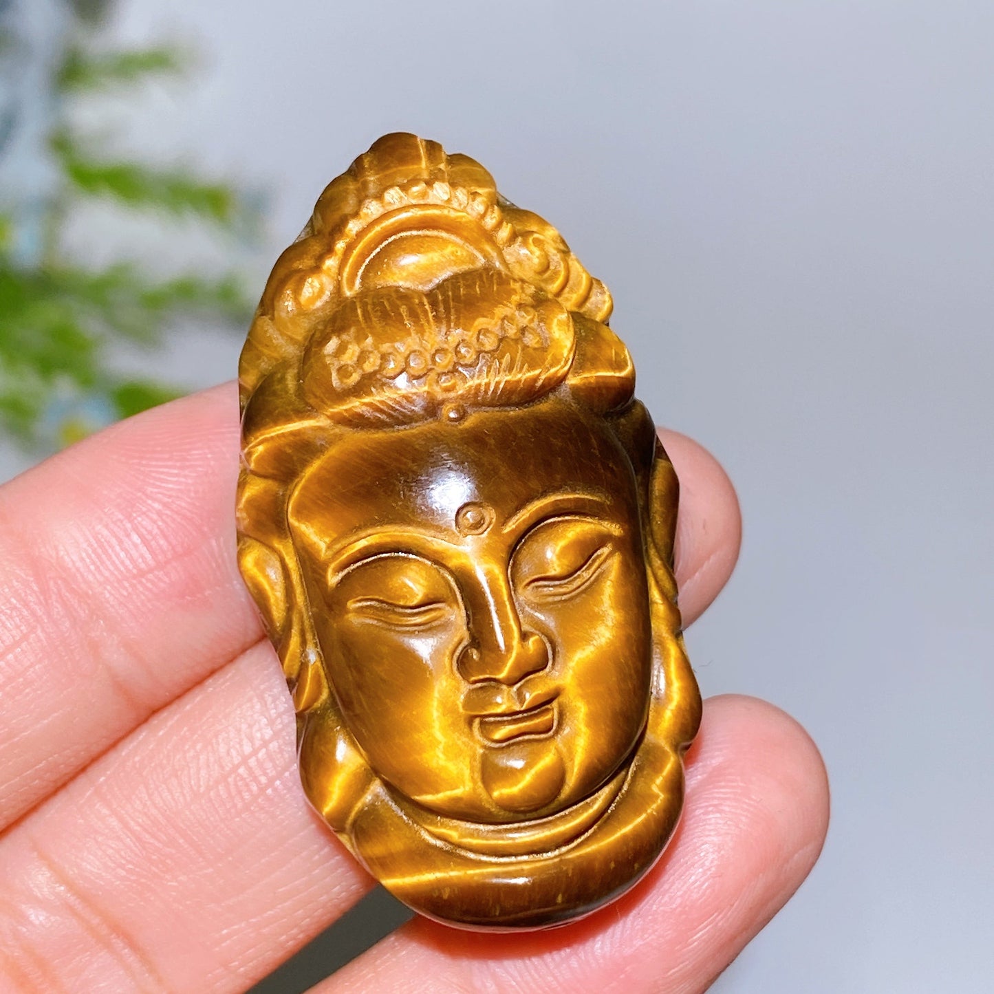 1.4"-1.8" Yellow Tiger's Eye Unicorn Buddha Head Carving Crystal Healing Bulk Wholesale