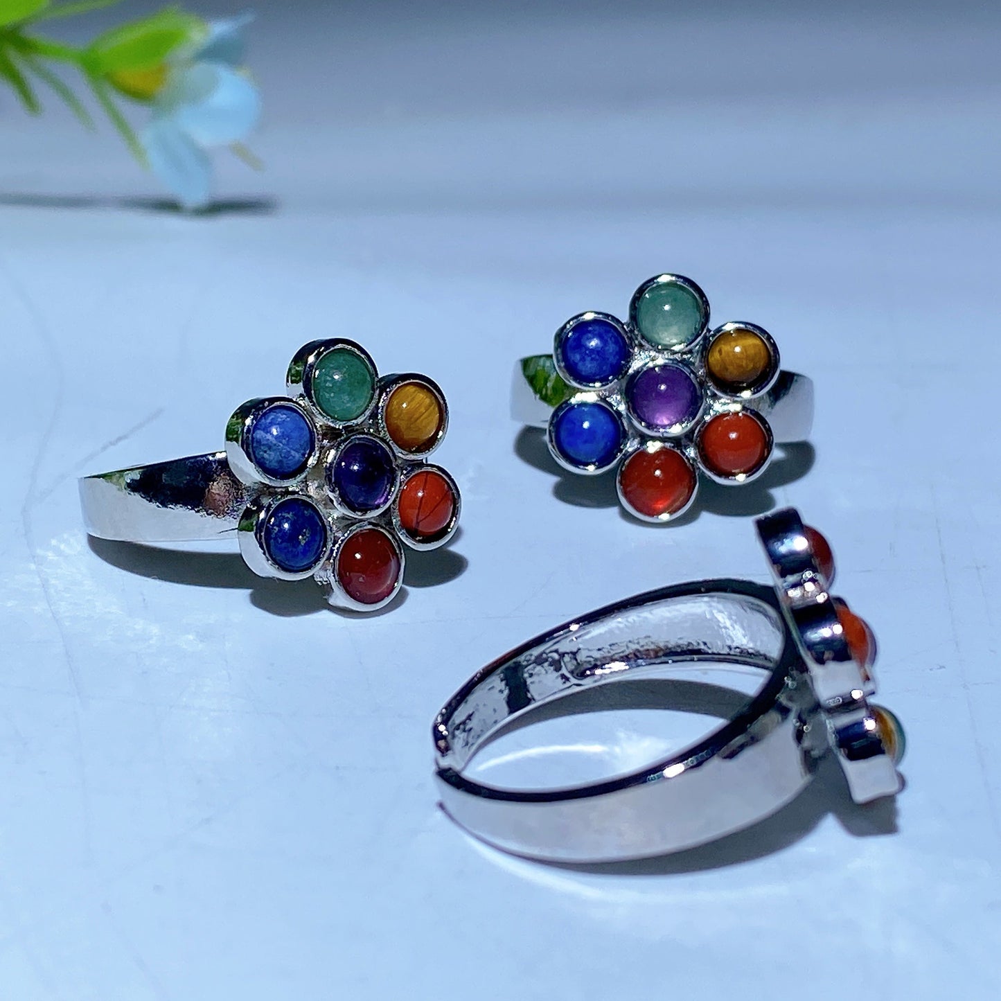 Adjustable Chakra Crystal Flower Ring Crystal Healing Bulk Wholesale