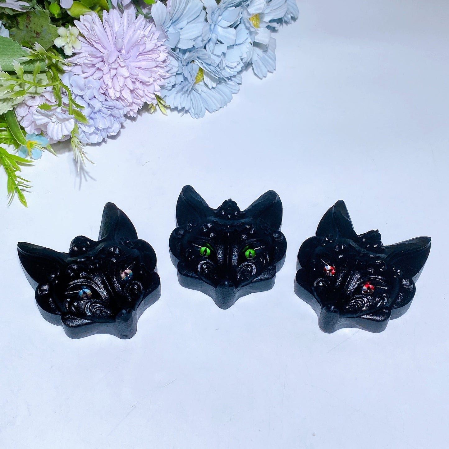 Black Obsidian Fox Head Carving with Stand Crystal Healing Bulk Wholesale