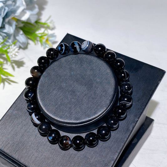 8mm Black Agate Bracelet Crystal Healing Bulk Wholesale