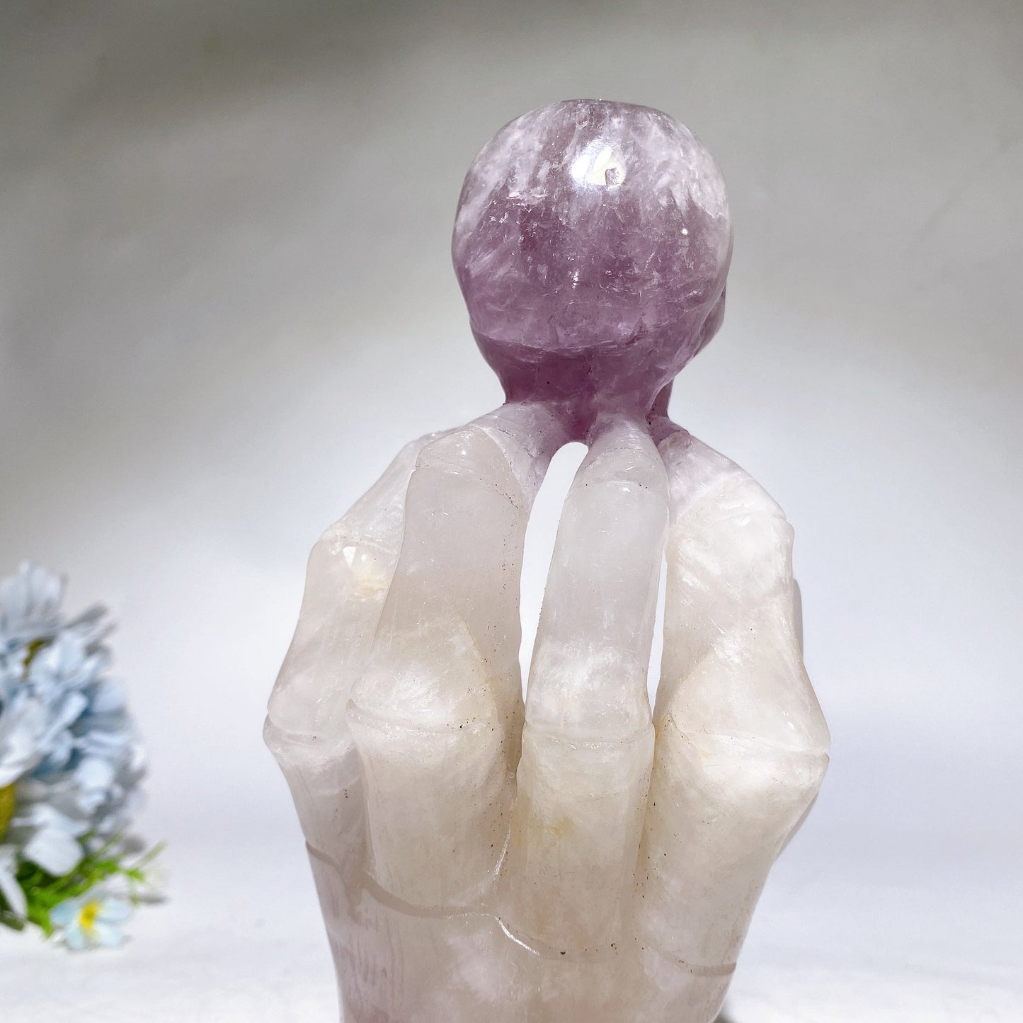 18cm Large Unique Amethyst Grow with Quartz Ghost Hand Holding Skull Carving Crystal Healing Bulk Wholesale
