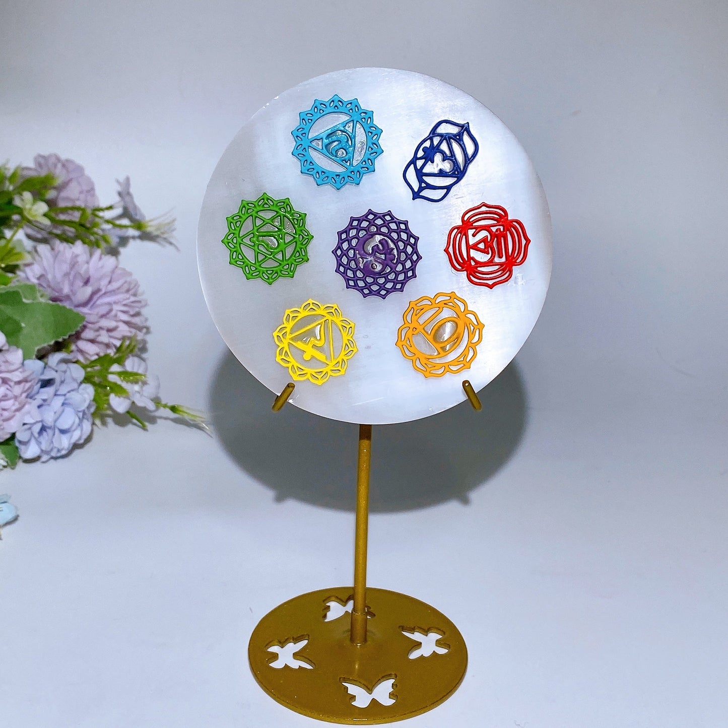 10cm Selenite Chakra Round Plate Carving Crystal Healing Bulk Wholesale