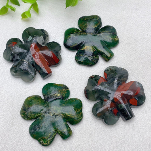 2.0" Emerald Jade Blood Stone Four-leaf Clovers