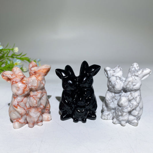 2.4" Crystal Rabbit Family Carvings Crystal Healing Bulk Wholesale