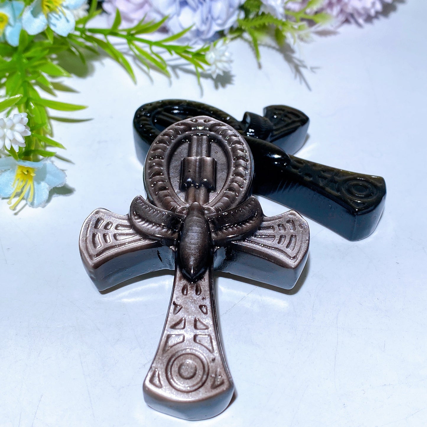 3.2" Silver Obsidian Golden Obsidian Anka Carving Crystal Healing Bulk Wholesale