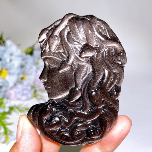 3.3" Silver Obsidian Golden Obsidian Medusa Carving Crystal Healing Bulk Wholesale