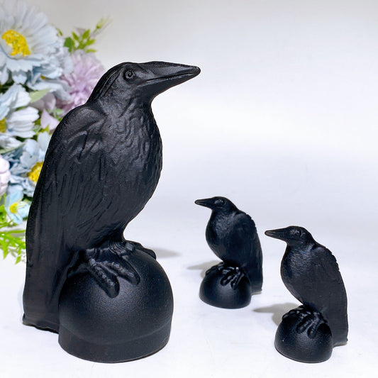 2.3"-4.9" Black Obsidian Raven Carving Crystal Healing Bulk Wholesale