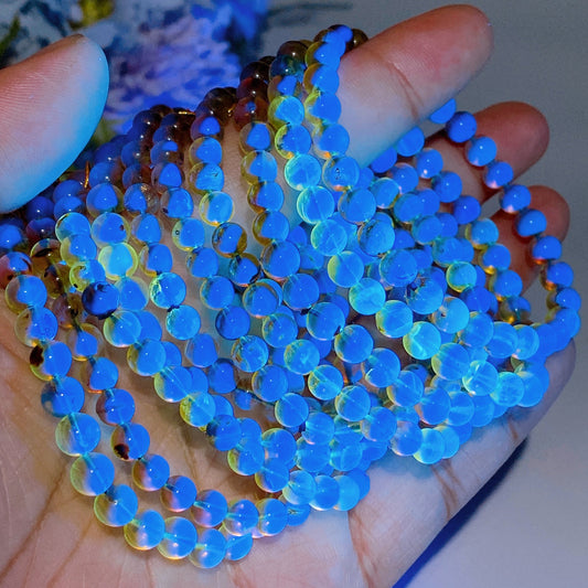 4mm UV Reactive Bule Amber from Mexico Bracelet Crystal Healing Bulk Wholesale
