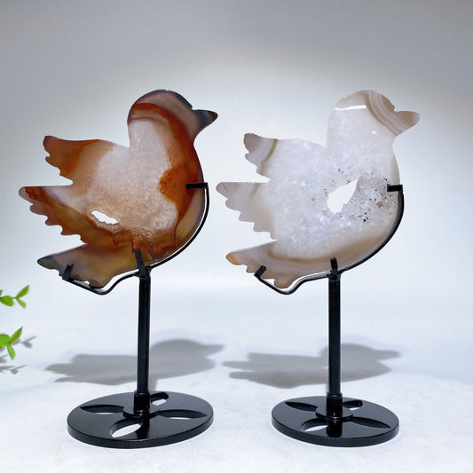 Druzy Agate Bird Carving with Stand Free Form Crystal Healing Bulk Wholesale