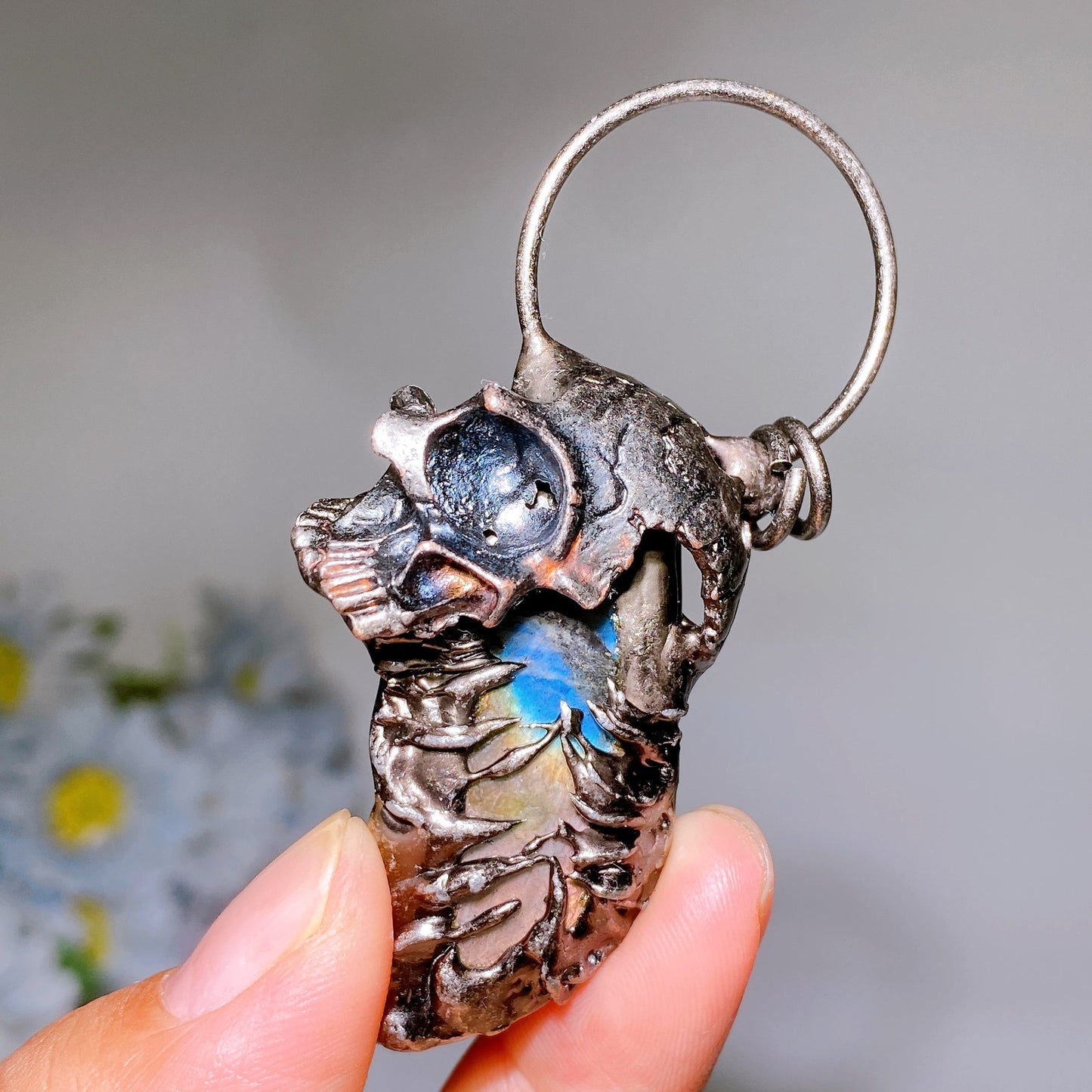 2.8"-3.0" Labradorite with Metal Skull Decor Pendant Crystal Healing Bulk Wholesale