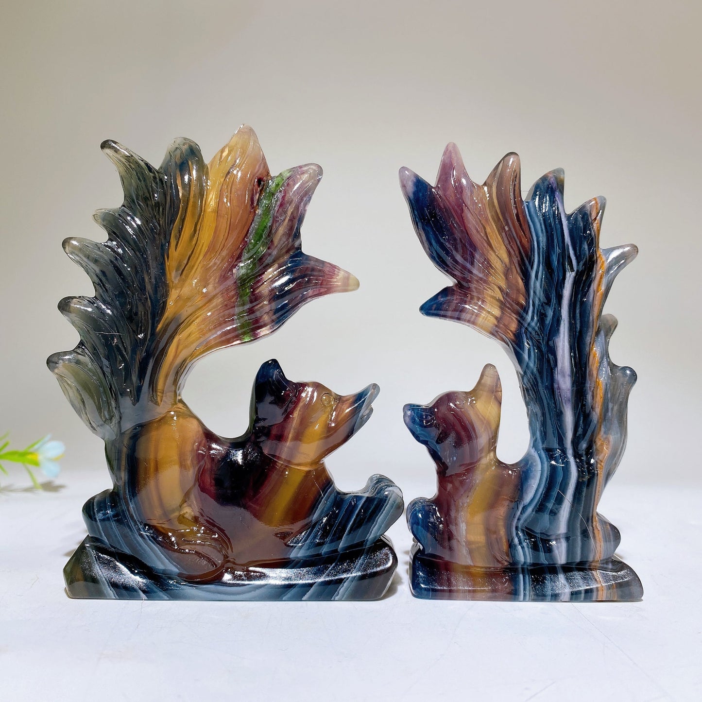 Rainbow Fluorite Nine-tails Fox Carving Crystal Healing Bulk Wholesale