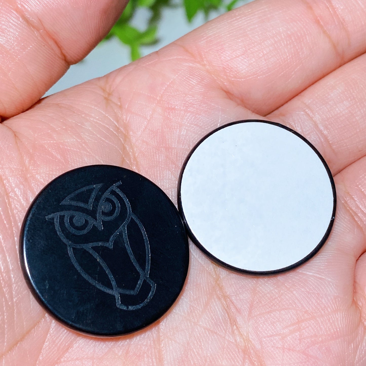 30mm Schungite Round Slab with Double Sides Tape Crystal Healing Bulk Wholesale