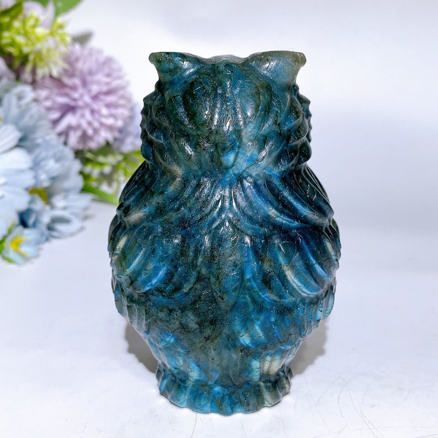 3.8" Labradorite Skull with Owl Carving Crystal Healing Bulk Wholesale