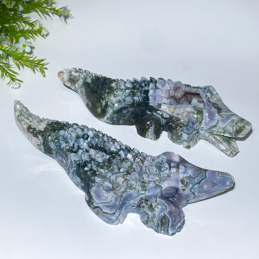 22cm Unique Moss Agate Crocodile Carving Crystal Healing Bulk Wholesale