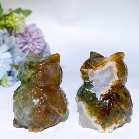 2.3" Moss Agate Owl Carving Crystal Healing Bulk Wholesale