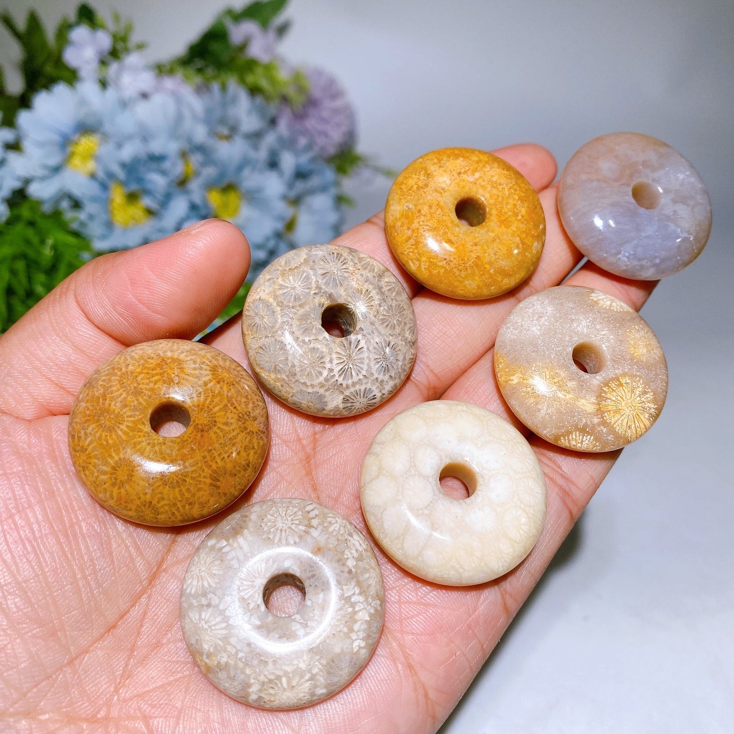 32mm Coral Jade Donut Pendant Crystal Healing Bulk Wholesale