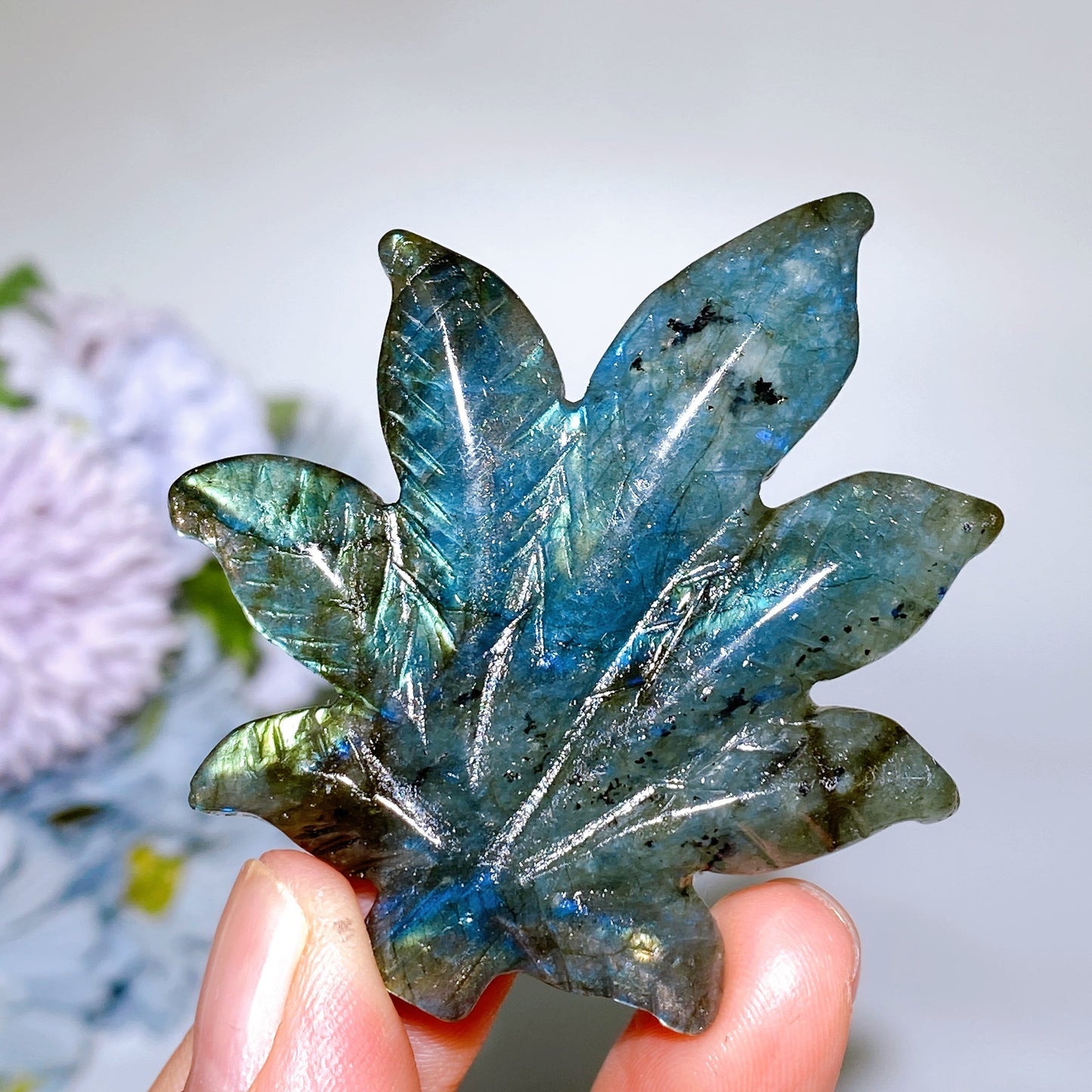 2.3" Labradorite Maple Leaf Carving Crystal Healing Bulk Wholesale