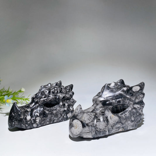 4.0"-4.6" Fossil Jasper Dragon Head Carving Crystal Healing Bulk Wholesale