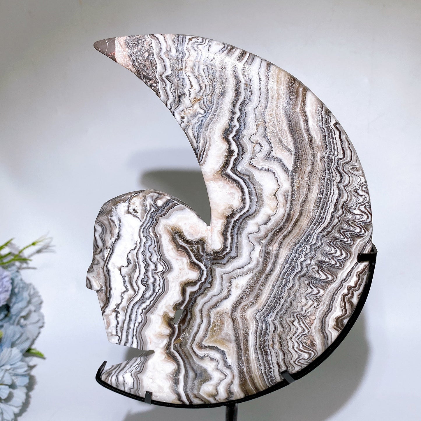 Large Chocolate Calcite Moon with Skull Carving Crystal Healing Bulk Wholesale