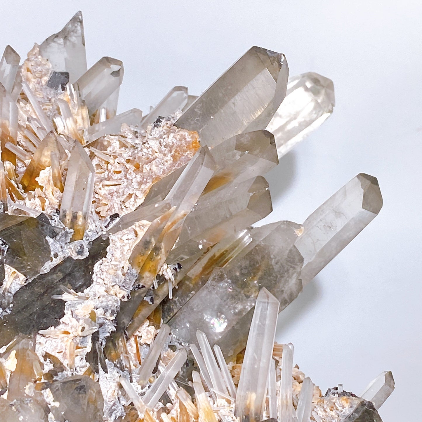 Large Unique Smoky Quartz Grow with Calcite Cluster Specimen with Stand Crystal Healing Bulk Wholesale