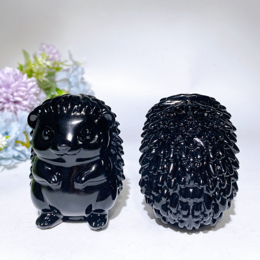 3.1" Black Obsidian Hedgehog Carving Crystal Healing Bulk Wholeale