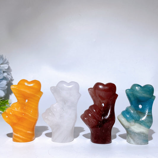3.1" Crystal Finger Heart Carving Crystal Healing Bulk Wholesale