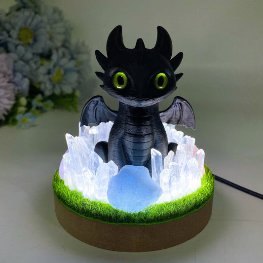 Resin Toothless with Crystal Cluster Lamp Base Free Form Crystal Healing Bulk Wholesale