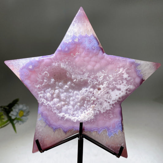 4.8"-6.2" Druzy Pink Agate Star Carving Crystal Healing Bulk Wholesale