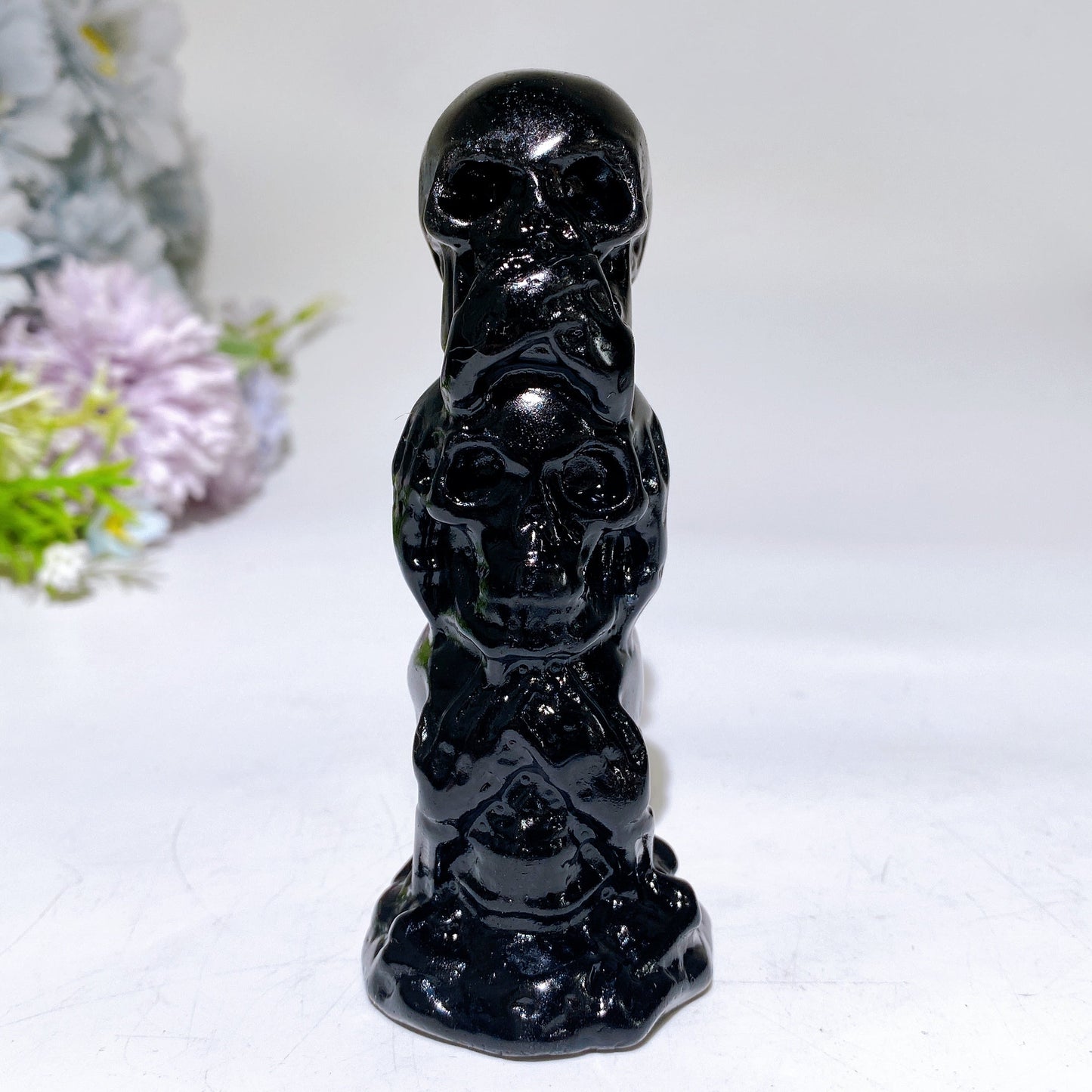 4.1" Black Obsidian Three-no Skulls Carving Crystal Healing Bulk Wholesale