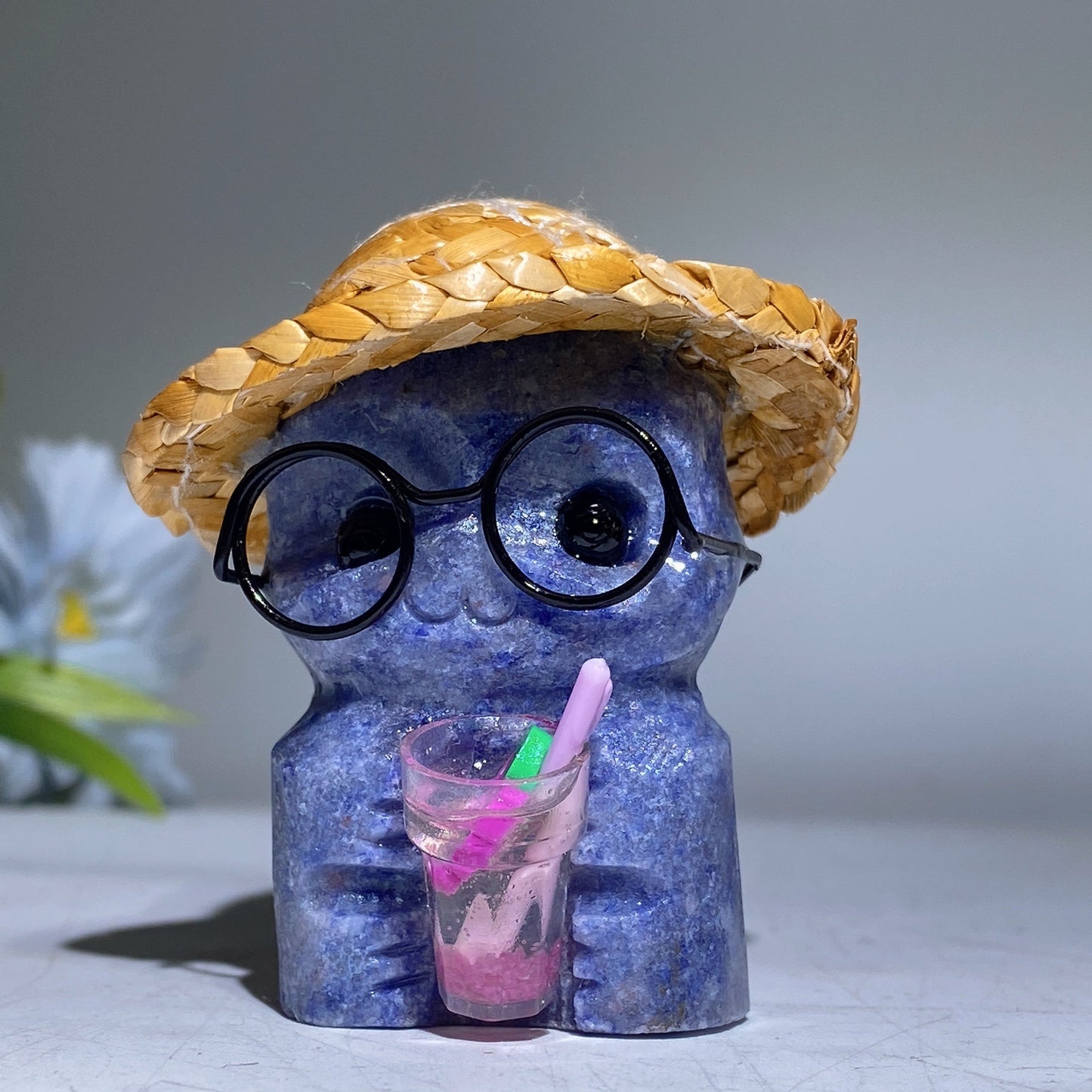 Raw Crystal Child Carving with Straw Hat Crystal Healing Bulk Wholesale