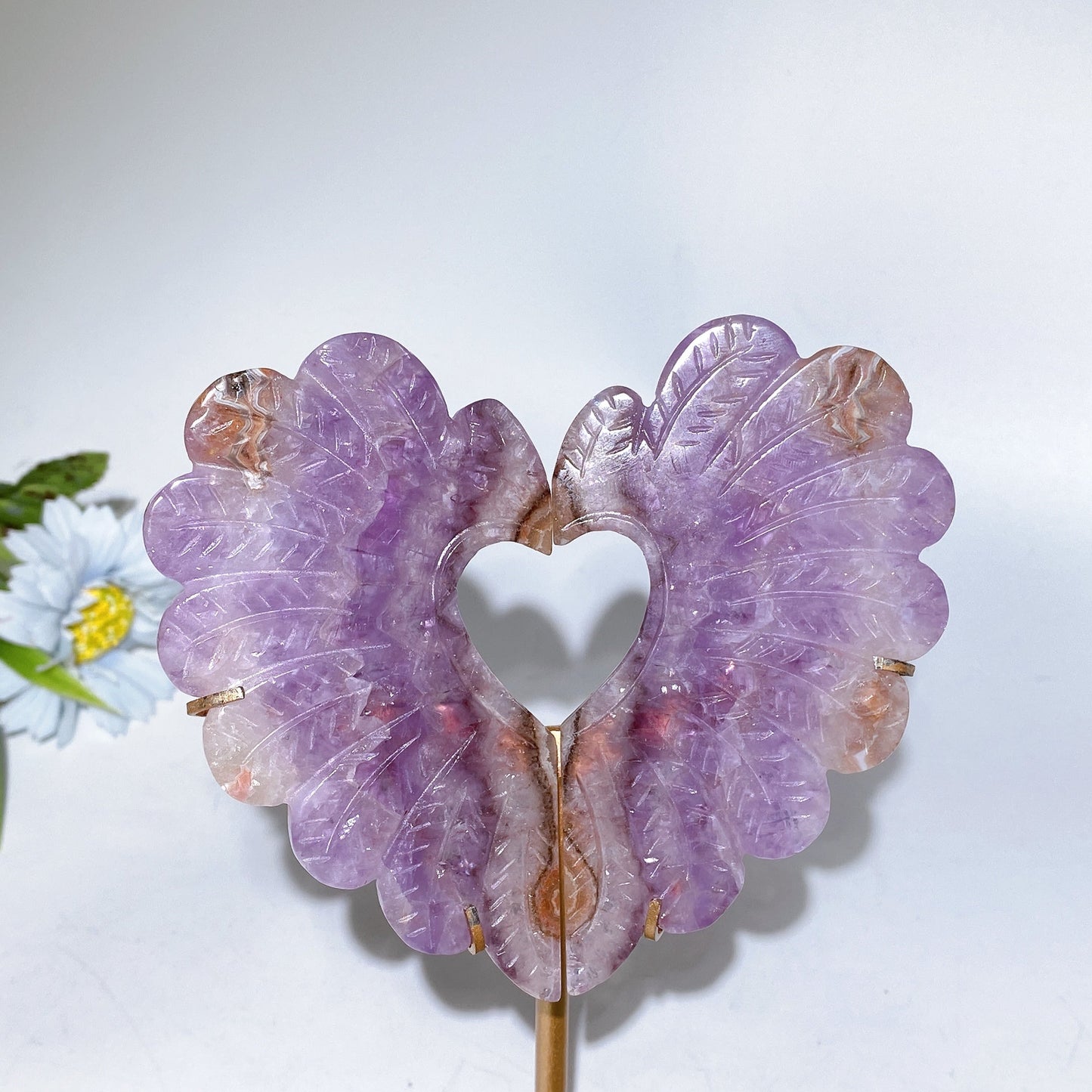 Crystal Heart Wings Carving with Stand Crystal Healing Bulk Wholesale