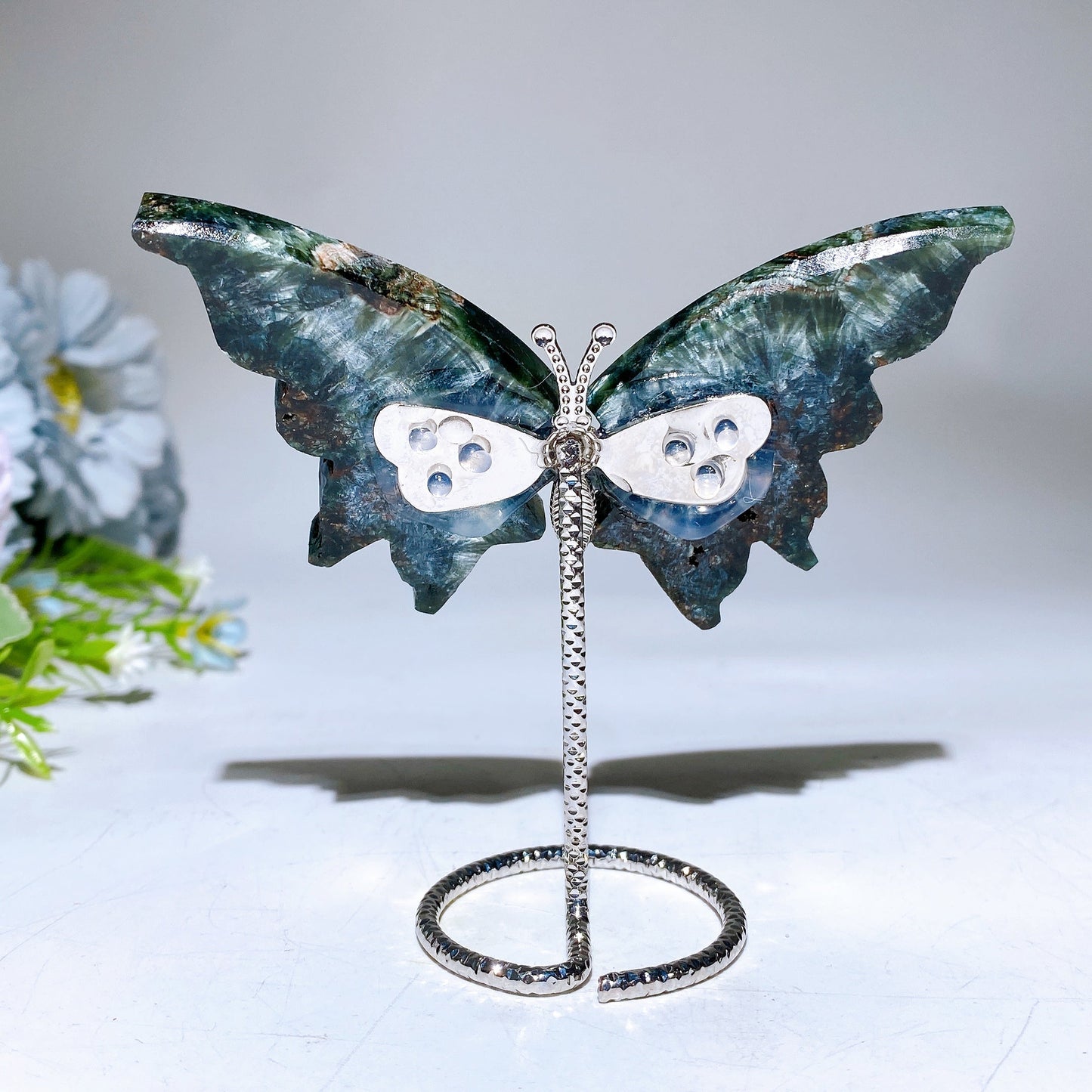 3.7" Seraphinite Butterfly Wings Carving with Stand Crystal Healing Bulk Wholesale