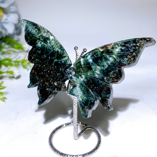 3.7" Seraphinite Butterfly Wings Carving with Stand Crystal Healing Bulk Wholesale