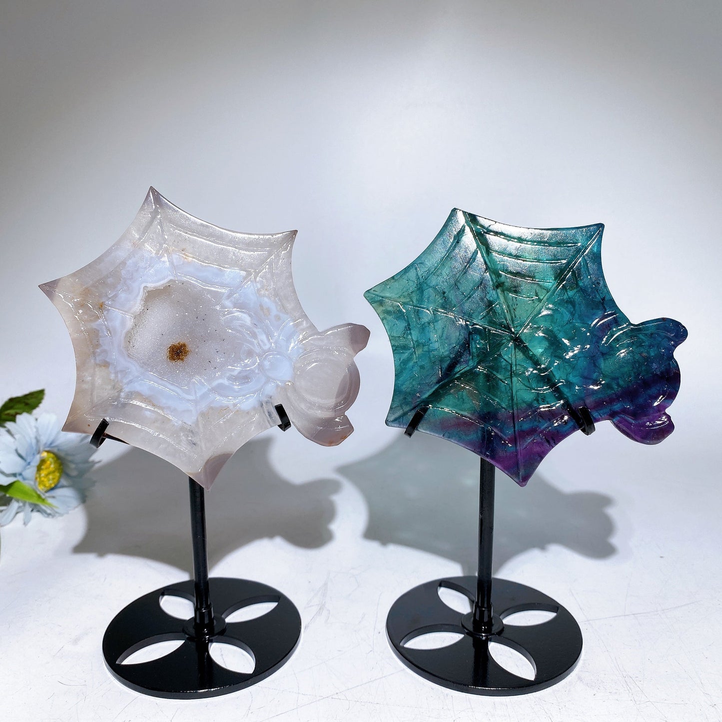 Druzy Agate Rainbow Fluorite Spider Web Carving Crystal Healing Bulk Wholesale