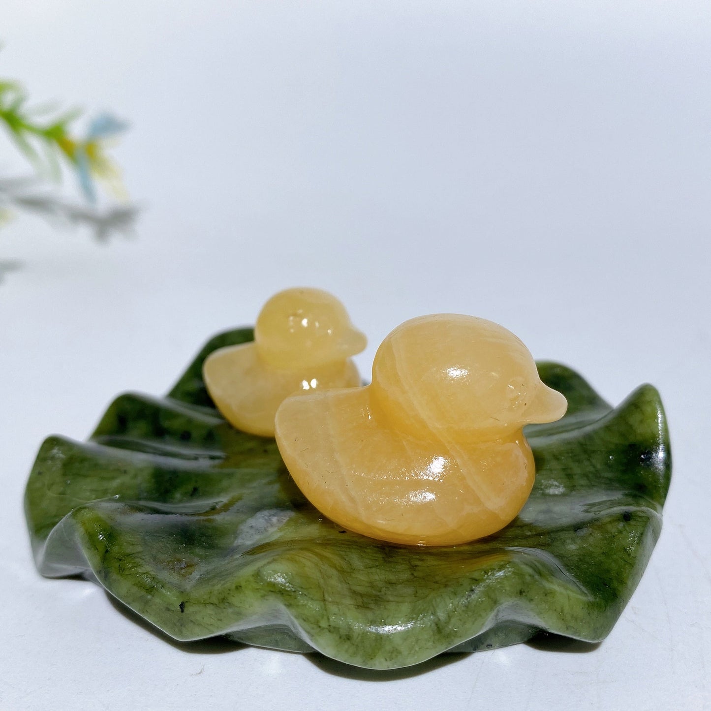 2.7" Orange Calcite Ducks on Lotus Leaf Carving Crystal Healing Bulk Wholesale
