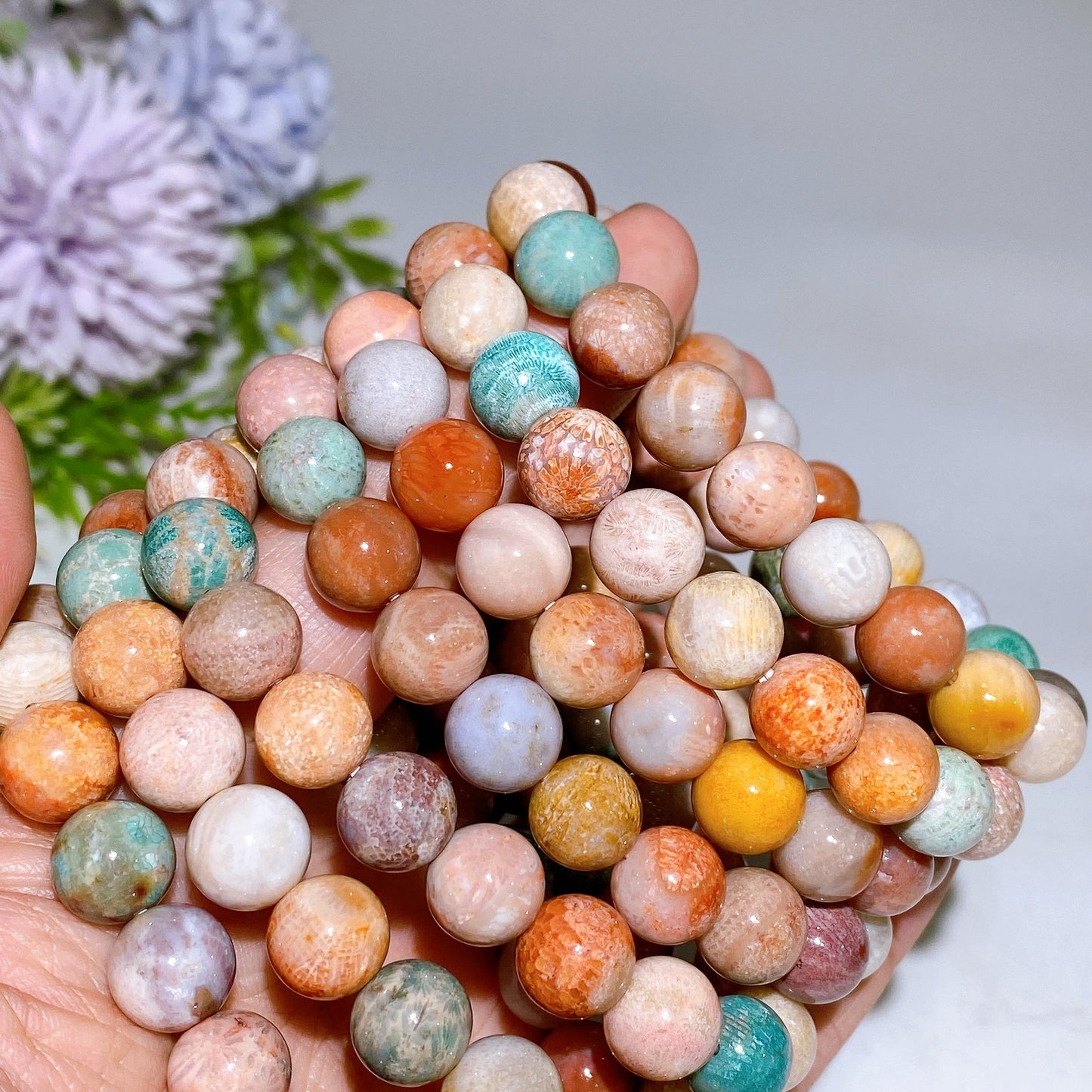 10mm Colorful Coral Jade Bracelet Crystal Healing Bulk Wholesale