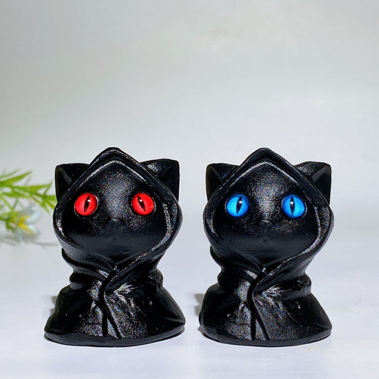 2.0" Black Obsidian Halloween Cat Carving Crystal Healing Bulk Wholesale