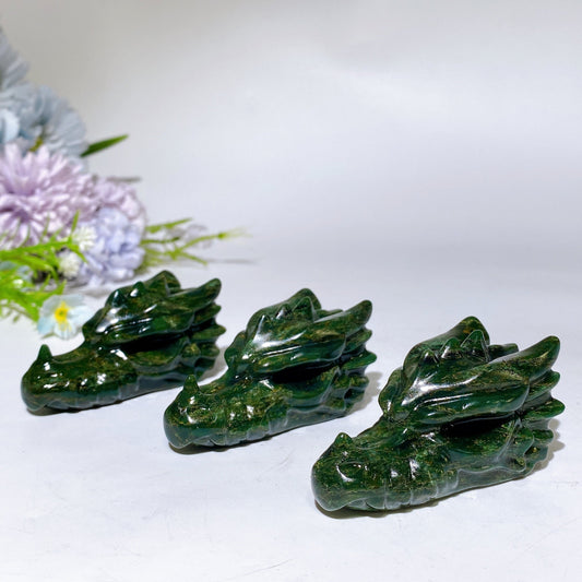 2.6" Emerald Dragon Head Carving Crystal Healing Bulk Wholesale