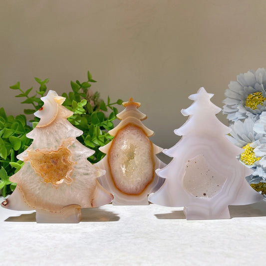 3.8" Druzy Agate Christmas Tree Carvings Bulk Wholesale
