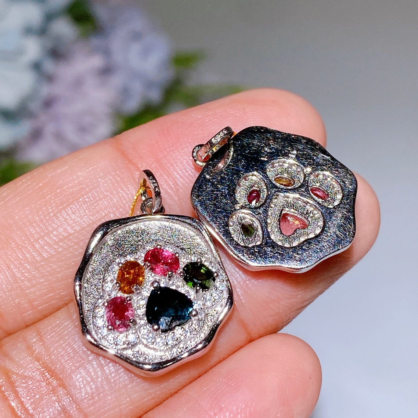 925 Silver Rainbow Tourmaline Paw Pendant Crystal Healing Bulk Wholesale