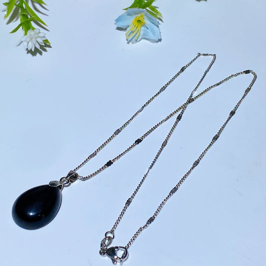 Schungite Drop Shape with Silver Metal Chain Necklace Crystal Healing Bulk Wholesale