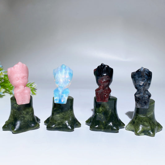 3.0" Crystal Groot on Serpentine Stump Carving Crystal Healing Bulk Wholesale