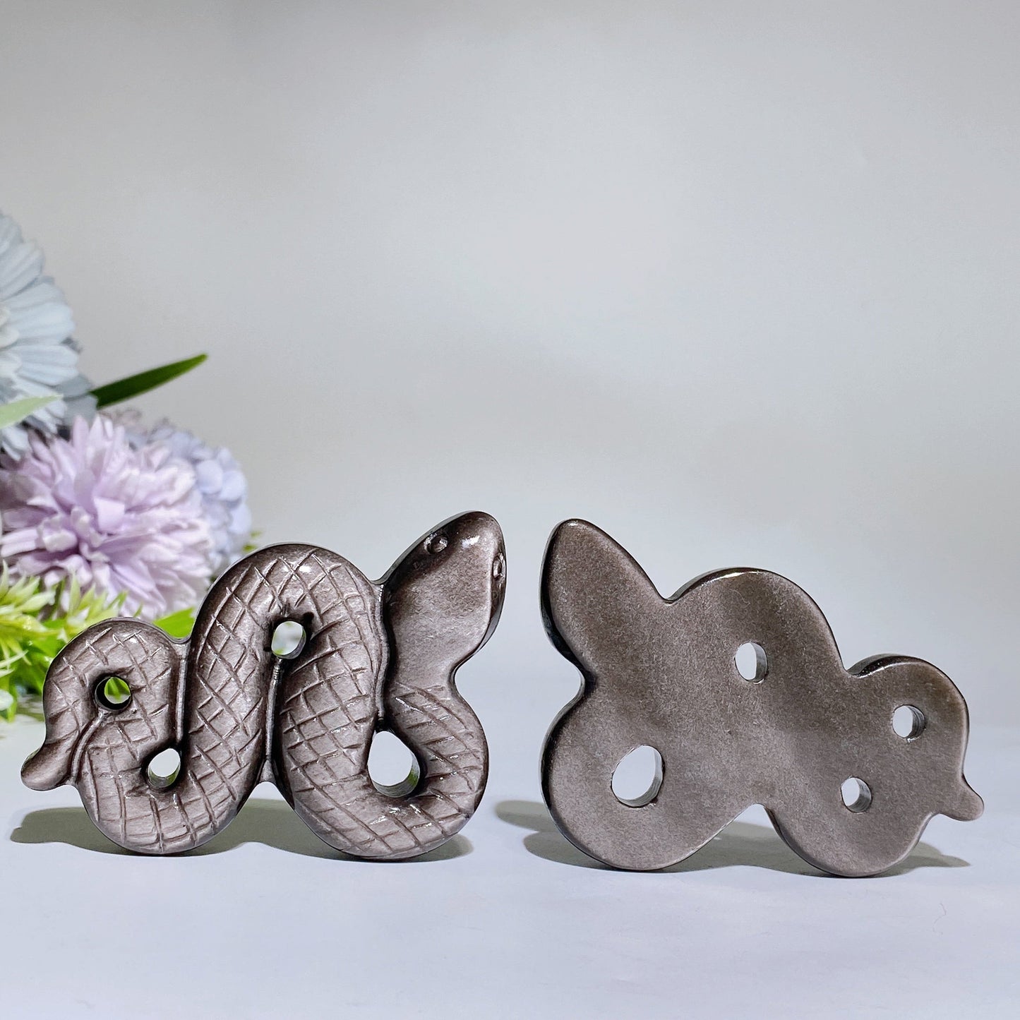 2.7" Silver Obsidian Snake Carving Crystal Healing Bulk Wholesale