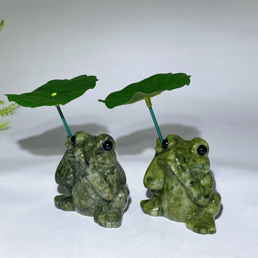 2.4" Serpentine Frog with Platic Lotus Leaf Crystal Healing Bulk Wholesale