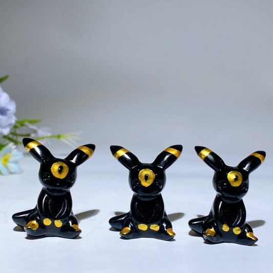 1.4" Black Obsidian Eevee Carving Crystal Healing Bulk Wholesale