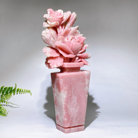 Hand Carved Unique Natural Pink Opal Peony Vase Free Form Crystal Healing Bulk Wholesale
